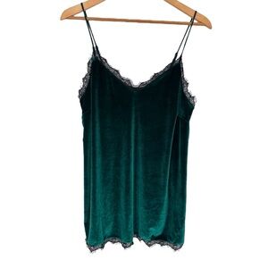 Promod Emerald Green Velvet Tunic Cami Top size 8 Eyelash Lace Tank Camisole